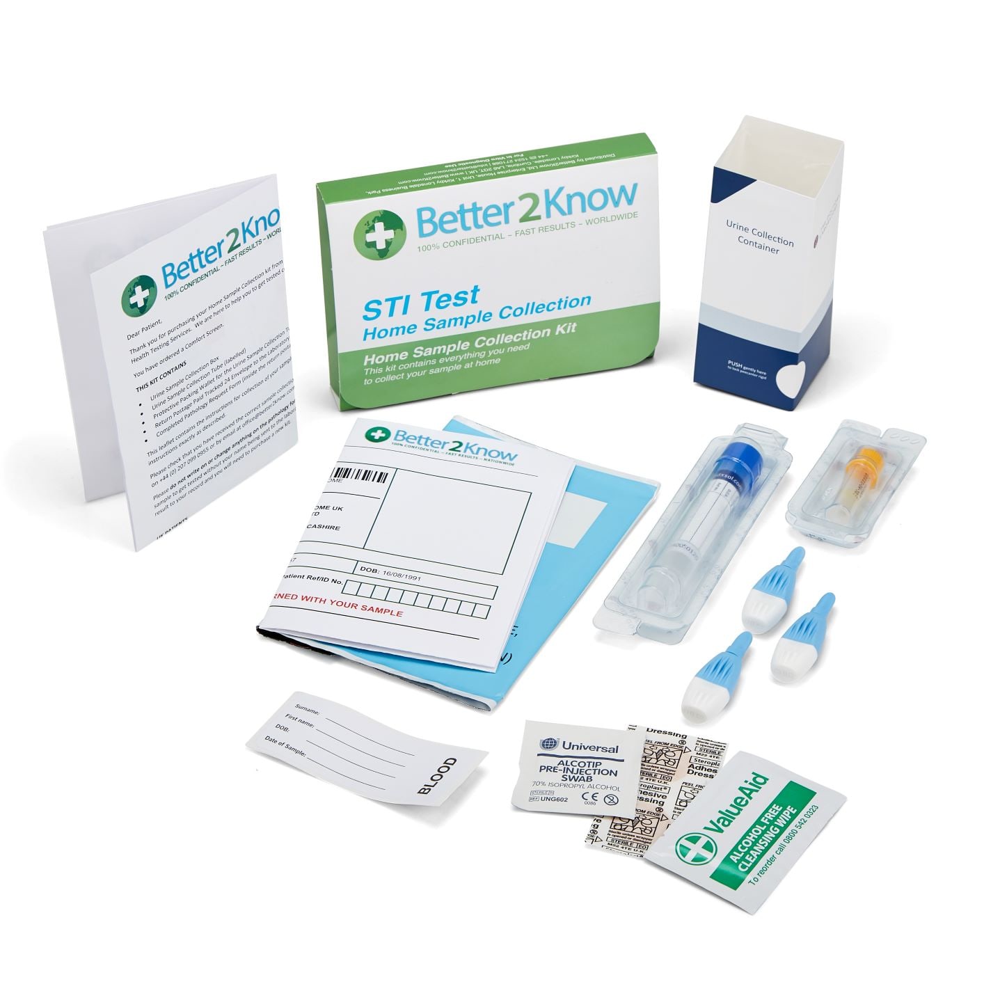 Better2Know&#039;s FAST Four Screen tests for HIV, Chlamydia, Gonorrhoea and Syphilis.